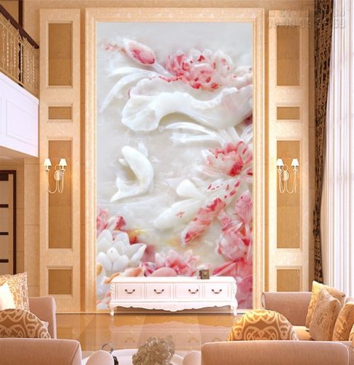 Tranh dán tường 3D giả ngọc - Cá chép hoa sen - NG22