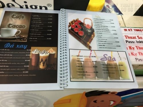 In menu quán cafe giá rẻ tại TPHCM - in menu nhựa đóng gáy lò xo