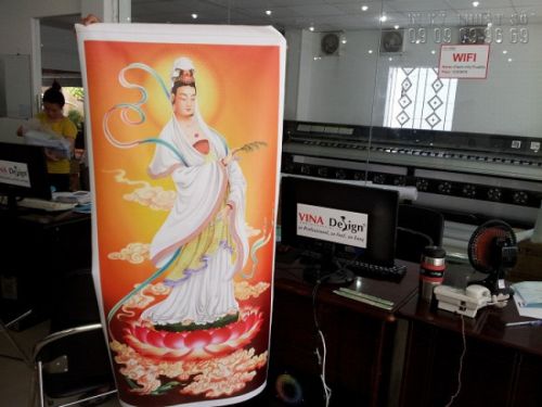 In Kỹ Thuật Số trực tiếp in tranh tượng Phật đẹp Tp HCM trên chất liệu vải silk
