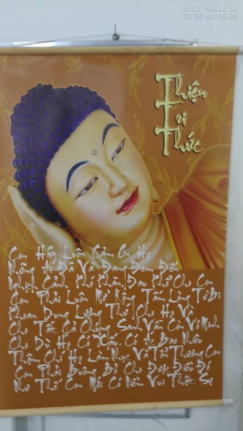 In tranh tượng Phật đẹp Tp HCM với chất liệu backlit film làm tranh nẹp mành sao 2 đầu treo tường tại In Kỹ Thuật Số