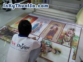 In tranh nghệ thuật chất liệu vải silk hình Quan Âm Bồ Tát