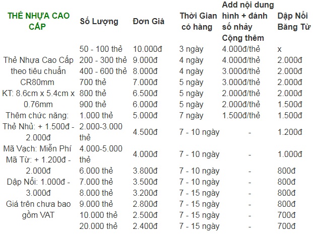 Báo giá in thẻ nhân viên giá rẻ