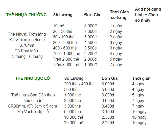 Báo giá in thẻ nhân viên giá rẻ